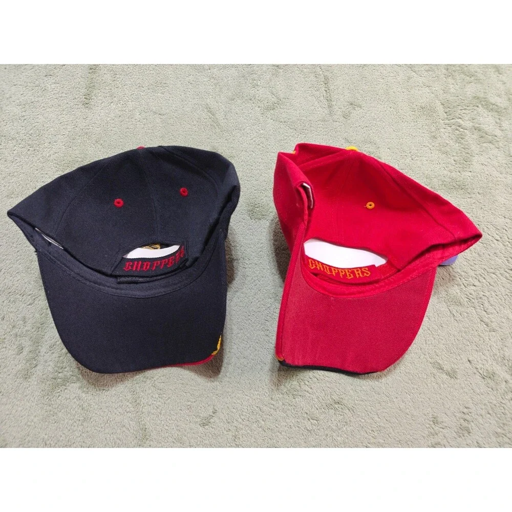 Lot of 2 Choppers Mens Baseball Cap Hat Flame Biker Embroidered NWT Black Red